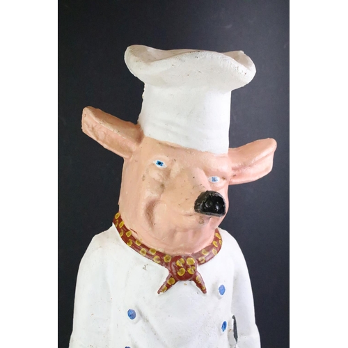 158 - Large Shop Display Cast Iron Pig dressed in a Butchers outfit, 58cm high