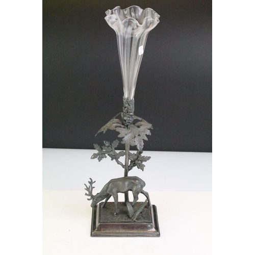 159 - Victorian James Dixon & Sons Sheffield silver plated centrepiece epergne of a stag / deer under an o... 