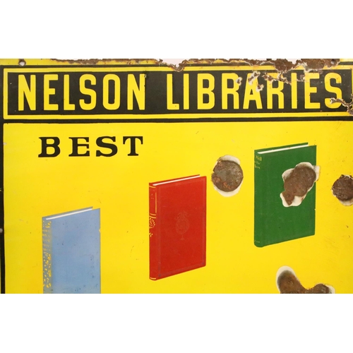 165 - ' Nelson Libraries - Best for Tourists ' early 20th century French enamel wall sign on yellow ground... 