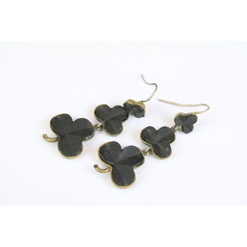 178 - Pair of late 19th / early 20th century carved bog oak drop earrings in the form of three graduating ... 