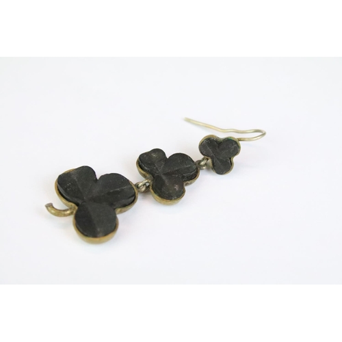 178 - Pair of late 19th / early 20th century carved bog oak drop earrings in the form of three graduating ... 