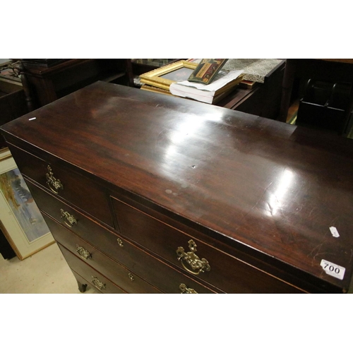 700 - 19th Century Victorian mahogany chest of drawers having two over three drawers each with brass swing... 