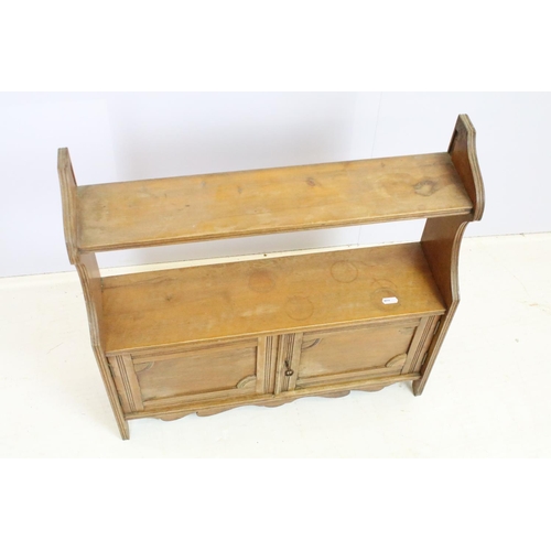 701 - Victorian oak wall hanging cabinet shelf having two shelves to top having twin door cabinet below. M... 