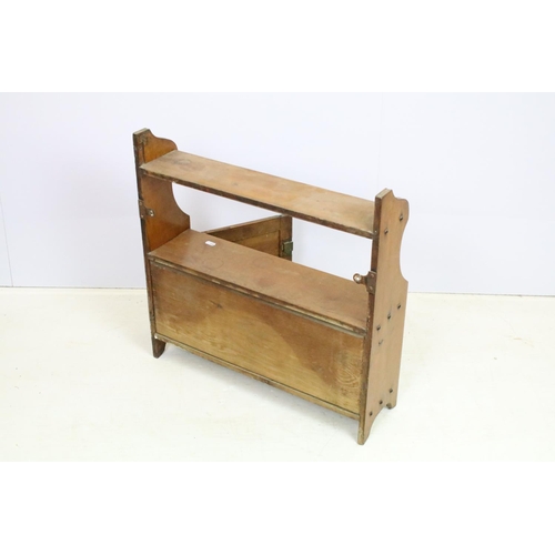 701 - Victorian oak wall hanging cabinet shelf having two shelves to top having twin door cabinet below. M... 