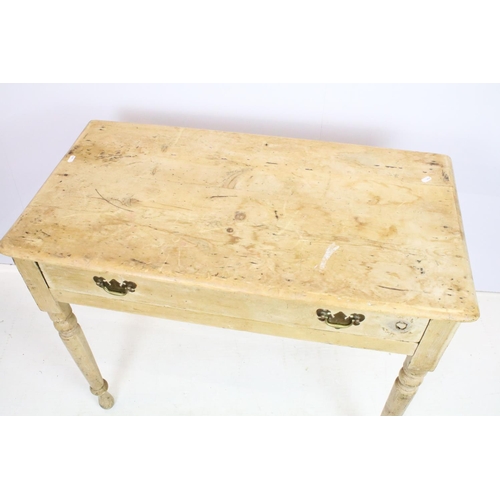 708 - 19th Century Victorian pine side table having rectangular top above single drawer with twin handles ... 