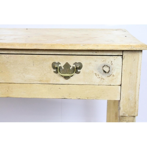 708 - 19th Century Victorian pine side table having rectangular top above single drawer with twin handles ... 