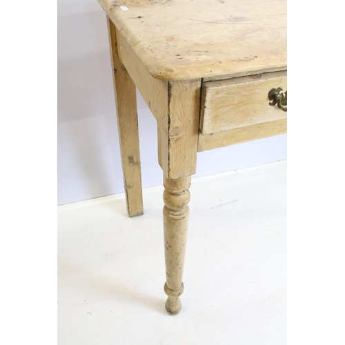 708 - 19th Century Victorian pine side table having rectangular top above single drawer with twin handles ... 