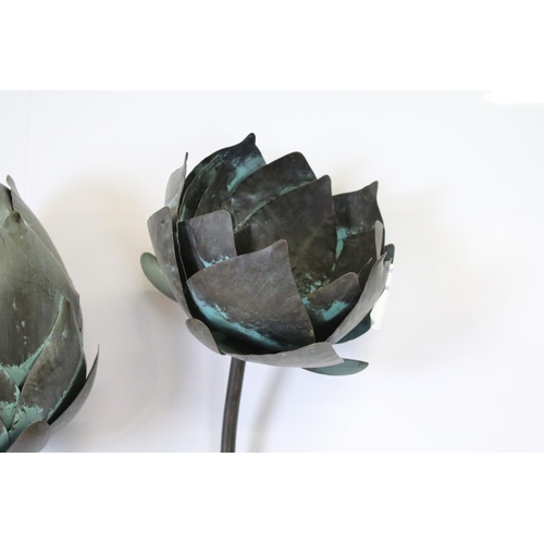 50 - Three large contemporary metal garden sculptures in the form of flowers, tallest approx 158cm