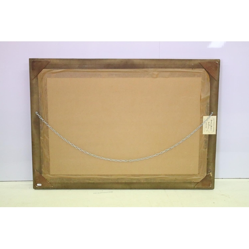 698 - Large gilt framed bevelled edged rectangular wall mirror with scroll detail, approx 104cm W x 75cm H