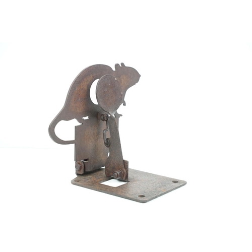 177 - Vintage iron target practice in the form of a rat with collapsible mechanism, approx 18cm tall