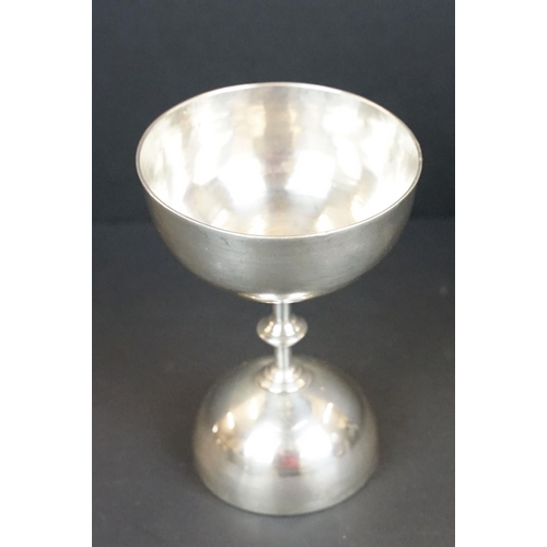 181 - Early 20th century set of Three Silver Plated Stacking Stirrup Cups and a Silver Plated Double Measu... 