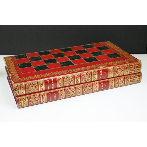 569 - Leatherbound backgammon and games boards in the form of two volumes of 'the History of England'. Mea... 