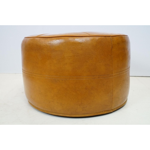 707 - Mid century Retro style Brown Leather effect Circular Pouffe with button top and bottom, 45cm diamet... 