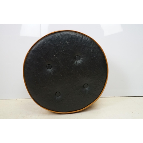 707 - Mid century Retro style Brown Leather effect Circular Pouffe with button top and bottom, 45cm diamet... 