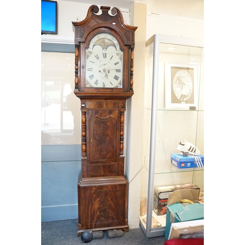 693 - 19th Century mahogany longcase grandfather clock by John Ashton of Leek having a broken swan neck pe... 