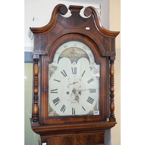 693 - 19th Century mahogany longcase grandfather clock by John Ashton of Leek having a broken swan neck pe... 