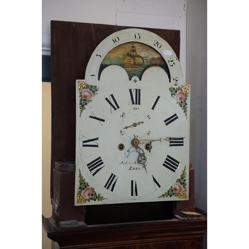 693 - 19th Century mahogany longcase grandfather clock by John Ashton of Leek having a broken swan neck pe... 