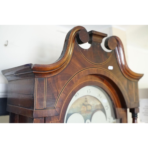 693 - 19th Century mahogany longcase grandfather clock by John Ashton of Leek having a broken swan neck pe... 