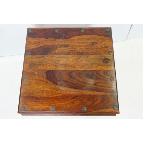 695 - 20th Century fruit wood occasional table having a flared top with block legs and metal banding. Meas... 