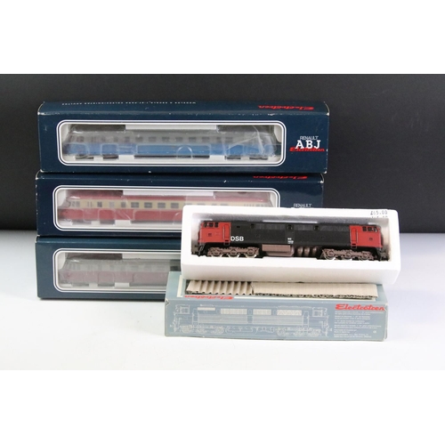 103 - Four boxed Electrotren HO gauge locomotives/Railcars to include 2070 DSB Mx 1405 Diesel, 2136DC Digi... 