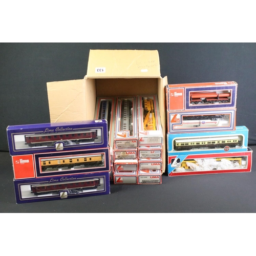 133 - 18 Boxed Lima OO gauge items of rolling stock to include coaches, car transporters and tankers, some... 