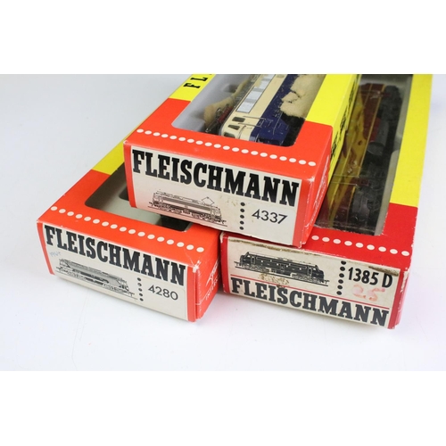 152 - Three boxed Fleischmann HO gauge locomotives to include 4337, 4280 & 1385D