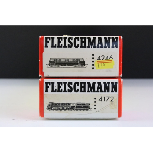 41 - Two boxed Fleischmann HO gauge locomotives to include 4172 and 4246 Greyhound D821