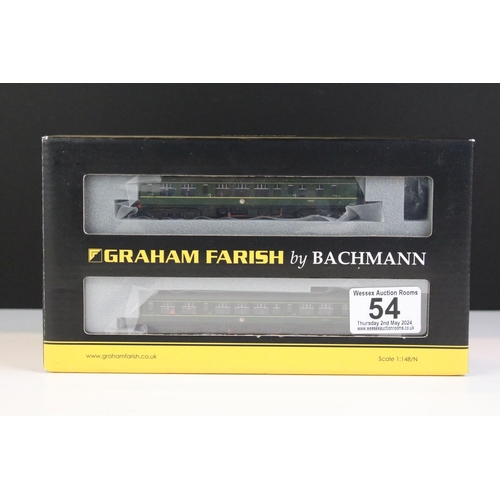 54 - Boxed Graham Farish by Bachmann N gauge 371-886 Class 108 Three Car DMU BR green, complete