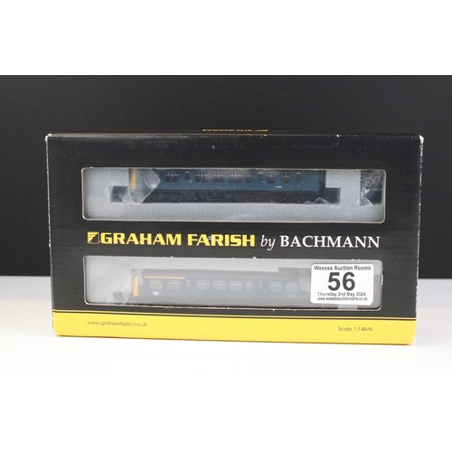 56 - Boxed Graham Farish by Bachmann N gauge 371885 Class 108 Three Car DMU BR blue, complete