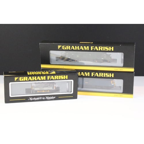 72 - Three cased Graham Farish by Bachmann N gauge locomotives to include 371-017 Class 08 Diesel Shunter... 