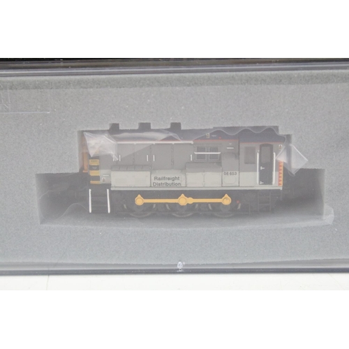 72 - Three cased Graham Farish by Bachmann N gauge locomotives to include 371-017 Class 08 Diesel Shunter... 