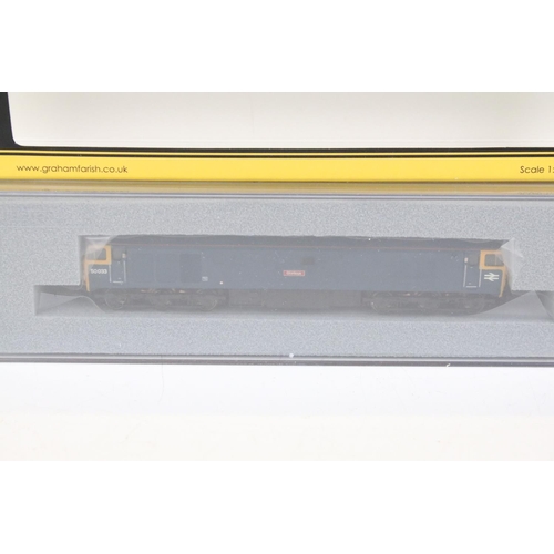72 - Three cased Graham Farish by Bachmann N gauge locomotives to include 371-017 Class 08 Diesel Shunter... 