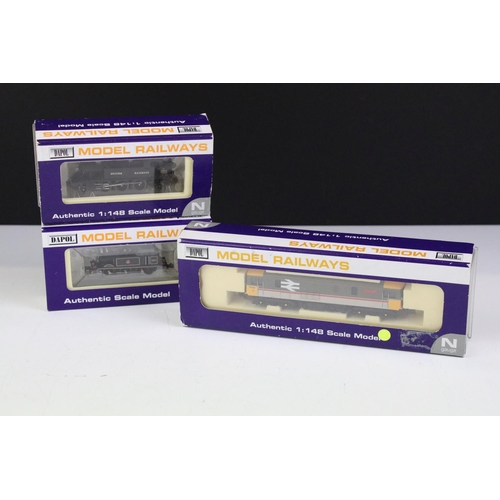 76 - Three cased Dapol N gauge locomotives to include ND-024 45xx Straight Tank British Railways 4571, ND... 