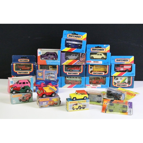 1080 - 21 Boxed and carded Matchbox models to include Matchbox Superfast 18 Field Car, 37 Skip Truck, Match... 