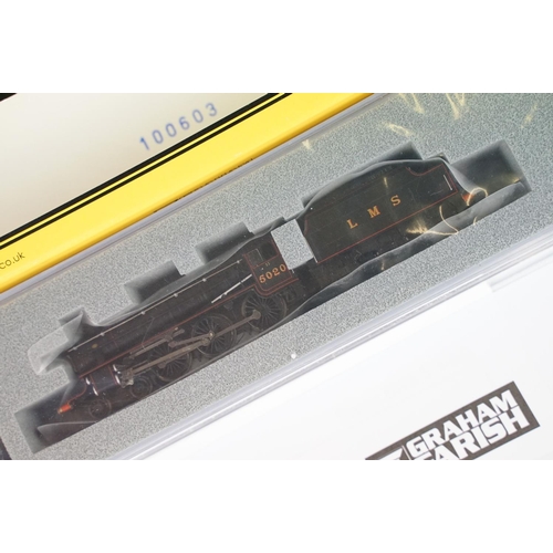 10 - Three cased Graham Farish by Bachmann N gauge locomotives to include 372-135 Black 5 5020 LMS black ... 