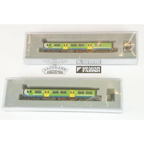 12 - Two cased Graham Farish by Bachmann N gauge DMU sets to include 371-876 Class 108BR blue (2 Car) and... 