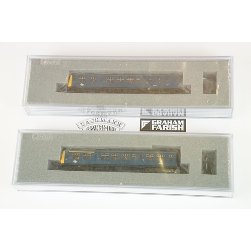 12 - Two cased Graham Farish by Bachmann N gauge DMU sets to include 371-876 Class 108BR blue (2 Car) and... 