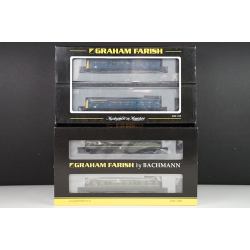 15 - Two cased Graham Farish by Bachmann N gauge DMU sets to include 371-876 Class 108 DMU BR Blue (two c... 