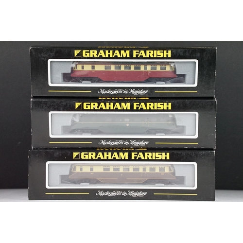 16 - Three cased Graham Farish by Bachmann N gauge locomotives to include 371-627A BR(WR) Railcar, Crimso... 