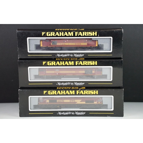 20 - Three cased Graham Farish by Bachmann N gauge locomotives to include 371153 Class 37/4 37419 EWS, 37... 