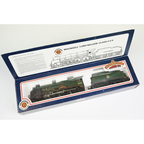 213 - Five boxed Bachmann OO gauge locomotives to include 31405 Lord Nelson 30852 Sir Walter Raleigh BR gr... 