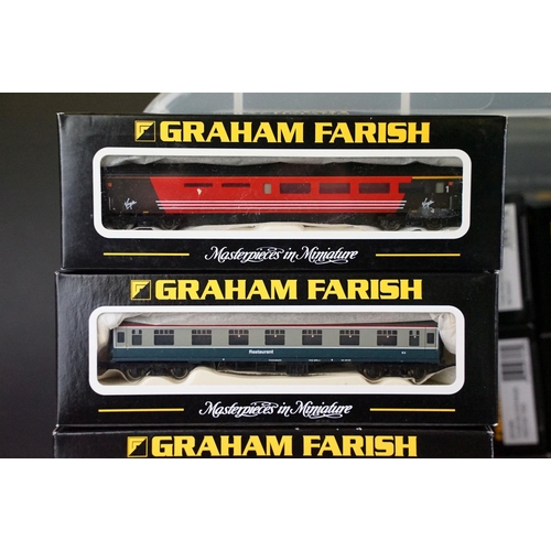 224 - 74 Boxed Graham Farish N gauge items of rolling stock to include coaches, wagons and vans featuring ... 