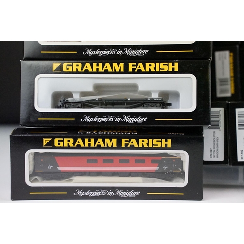 224 - 74 Boxed Graham Farish N gauge items of rolling stock to include coaches, wagons and vans featuring ... 