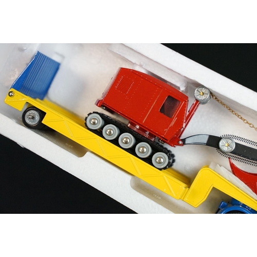 1173 - Boxed Tekno 1/50 scale 860861 Scania L110 Low Loader in yellow body and blue trim with Akerman Shove... 