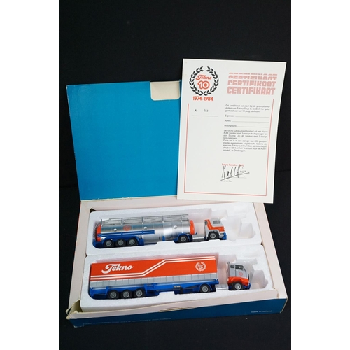 1177 - Four boxed Tekno haulage diecast models to include Scania LS110 451-452 Tekno Transport, Scania Tank... 