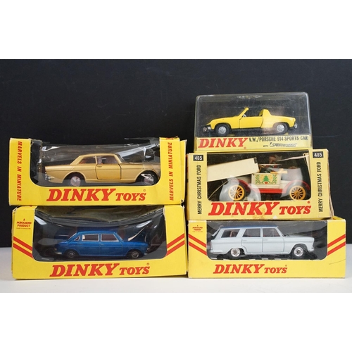 1222 - Five boxed / cased Dinky diecast models to include 208 VW Porsche 914 Sports Car in yellow, 485 Merr... 