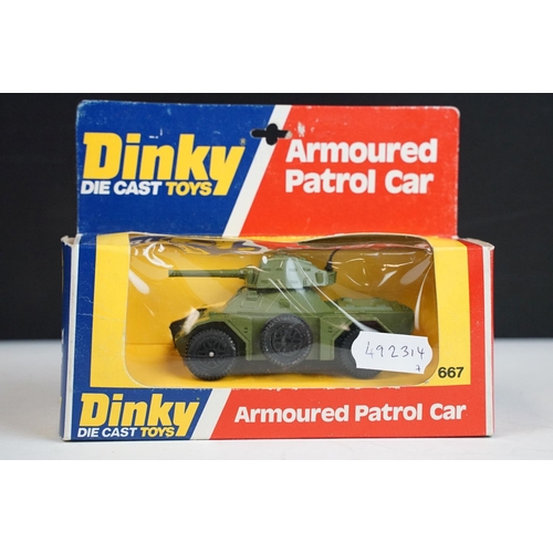 1223 - Seven boxed Dinky military diecast models to include 602 Armoured Command Car, 618 AEC Artic Transpo... 