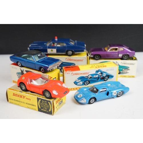 1228 - Five boxed Dinky Speedwheels diecast models to include 252 Pontiac RCMP Car, 200 Matra 630, 217 Alfa... 