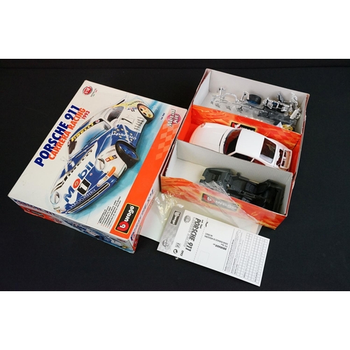 387 - Four boxed plastic model kits to include 1/18 scale 7060 Burago Porsche 911 Carrera Racing 1993, 1/1... 