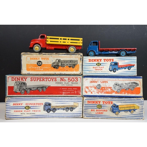 1204 - Six boxed Dinky diecast models to include 922 Big Bedford Lorry in blue cab and yellow trailer, 903 ... 